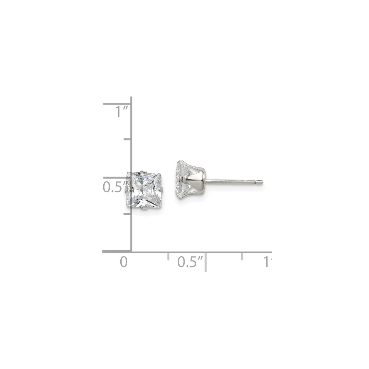 Sterling Silver Princess Cut Stud Earrings with Clear Cubic Zirconia, Minimalist Four Prong Setting