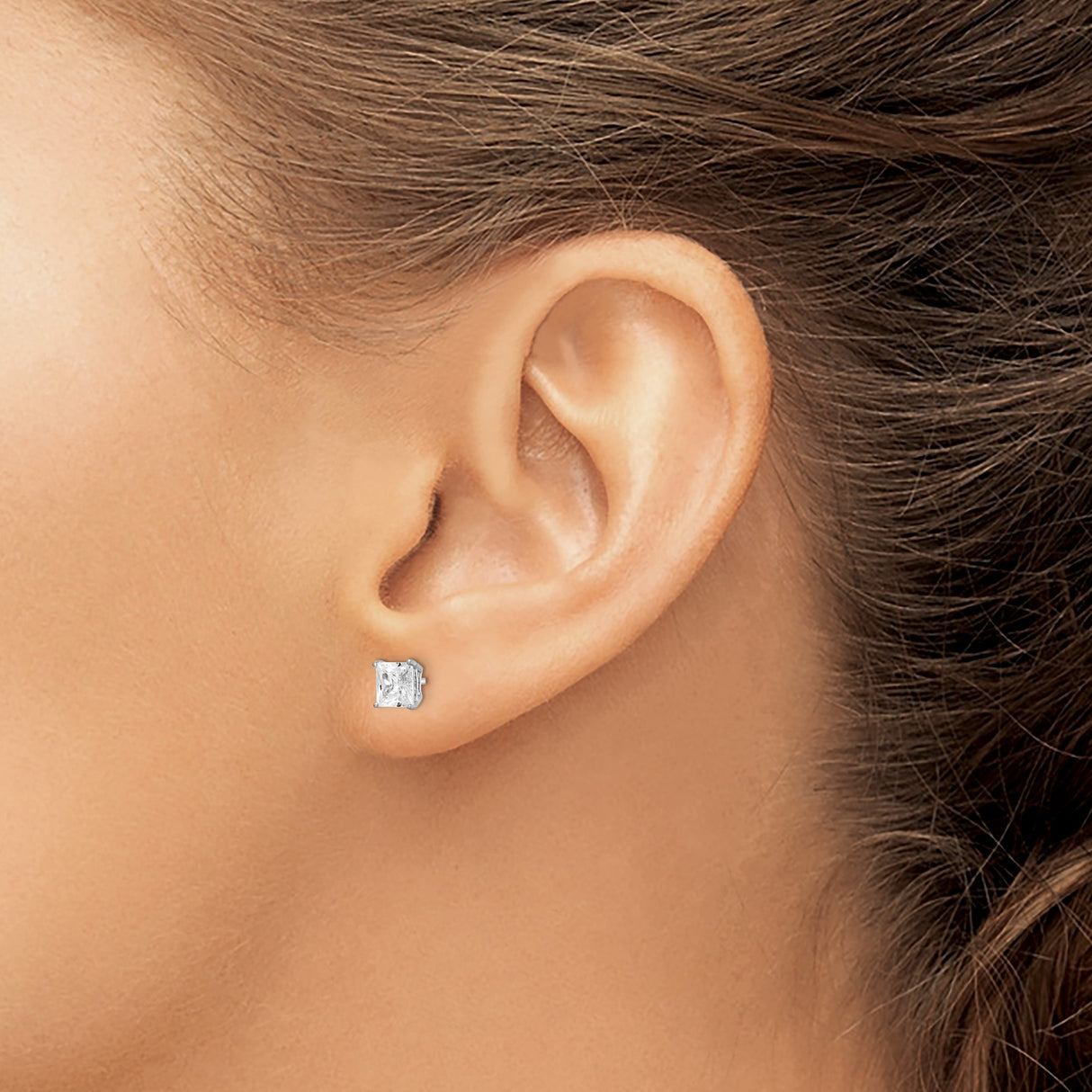 Sterling Silver Minimalist Stud Earrings with Square CZ