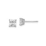 Sterling Silver Stud Earrings with Clear Square Cubic Zirconia in Four-Prong Setting, Minimalist Design for Women, Lightweight Sparkling Studs for Daily Wear, Classic Silver Modern Fashion Jewelry