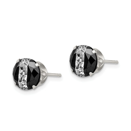 Sterling Silver Black White CZ Stud Earrings Four Prong