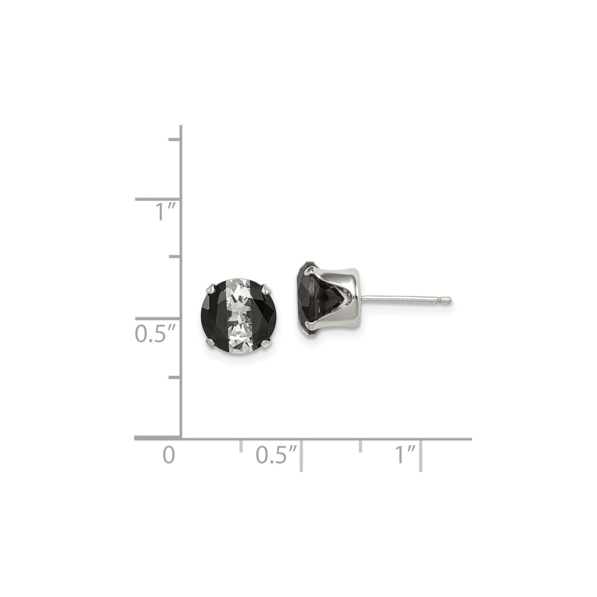 Sterling Silver Black White CZ Stud Earrings Four Prong