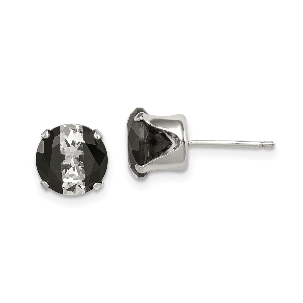 Sterling Silver Stud Earrings with Round Black and White Cubic Zirconia in Four Prong Setting, Modern Contrast Design for Women, Evening Wear Minimalist Silver Jewelry, Formal CZ Fashion Studs