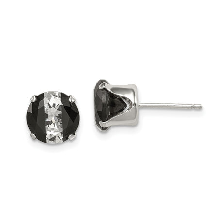 Sterling Silver Stud Earrings with Round Black and White Cubic Zirconia in Four Prong Setting, Modern Contrast Design for Women, Evening Wear Minimalist Silver Jewelry, Formal CZ Fashion Studs