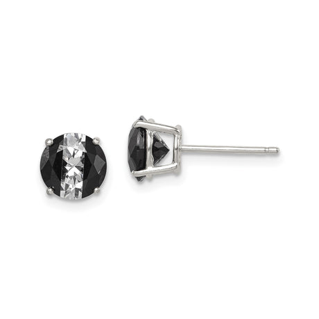 Sterling Silver Stud Earrings with Black Onyx and Cubic Zirconia, Round Faceted Minimalist Design