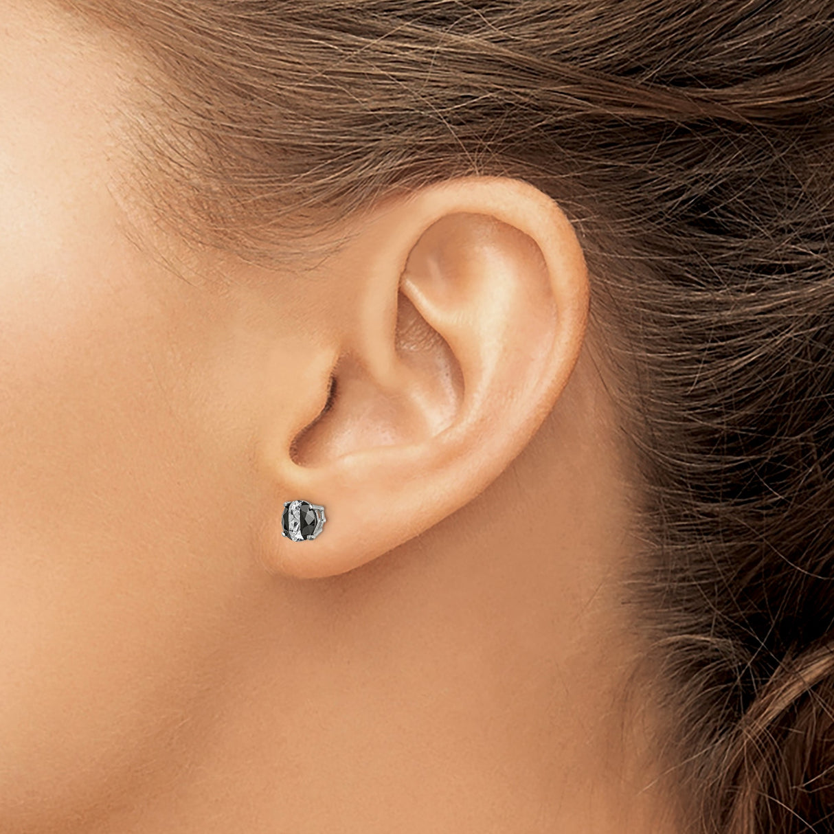 Sterling Silver Stud Earrings with Black and Clear Cubic Zirconia, Two-Tone Round Prong Setting