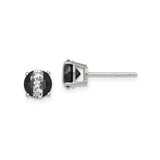 Sterling Silver Stud Earrings with Black and Clear Cubic Zirconia, Two-Tone Round Prong Setting