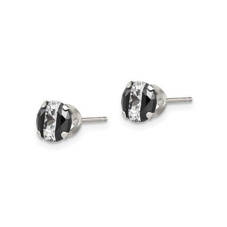 Sterling Silver Black And White Faceted Gem Stud Earrings