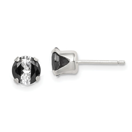 Sterling Silver Stud Earrings with Round Black and White Faceted Gemstones in Prong Setting, Minimalist Modern Design for Women and Unisex Wear, Sleek Elegant Jewelry for Everyday Style