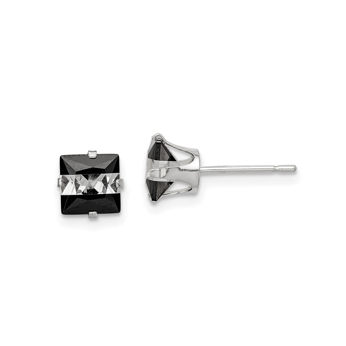 Sterling Silver Stud Earrings with Black Onyx and Cubic Zirconia, Modern Geometric Design