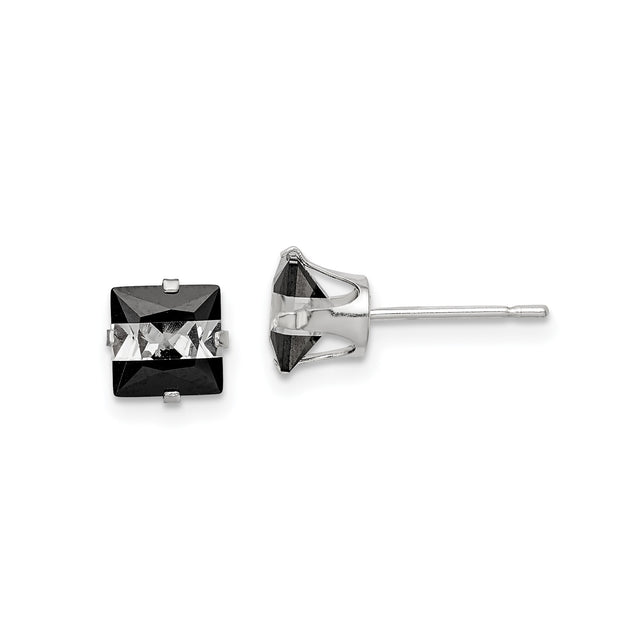 Sterling Silver Stud Earrings with Black Onyx and Cubic Zirconia, Modern Geometric Design