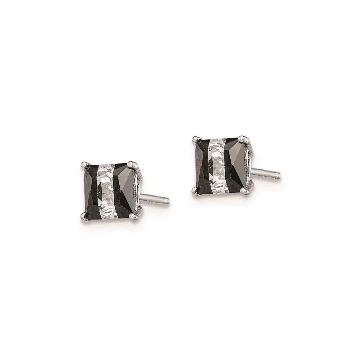 Sterling Silver Square Cut Black White Stones Stud Earrings