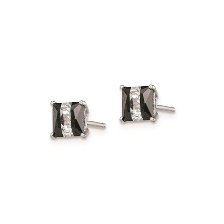 Sterling Silver Square Cut Black White Stones Stud Earrings