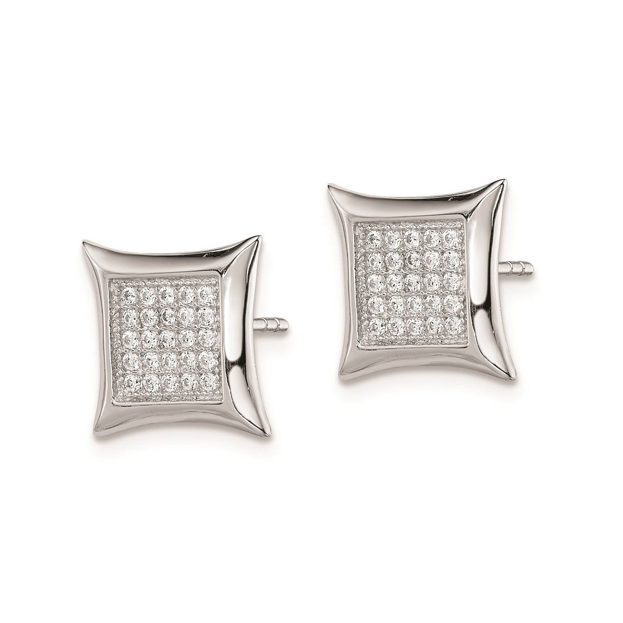 Sterling Silver Stud Earrings with Pave Cubic Zirconia, Square Geometric Design