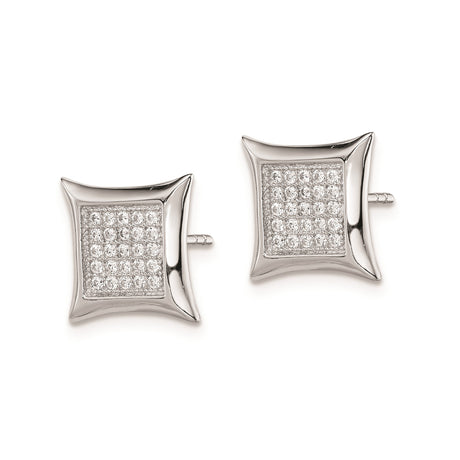 Sterling Silver Stud Earrings with Pave Cubic Zirconia, Square Geometric Design