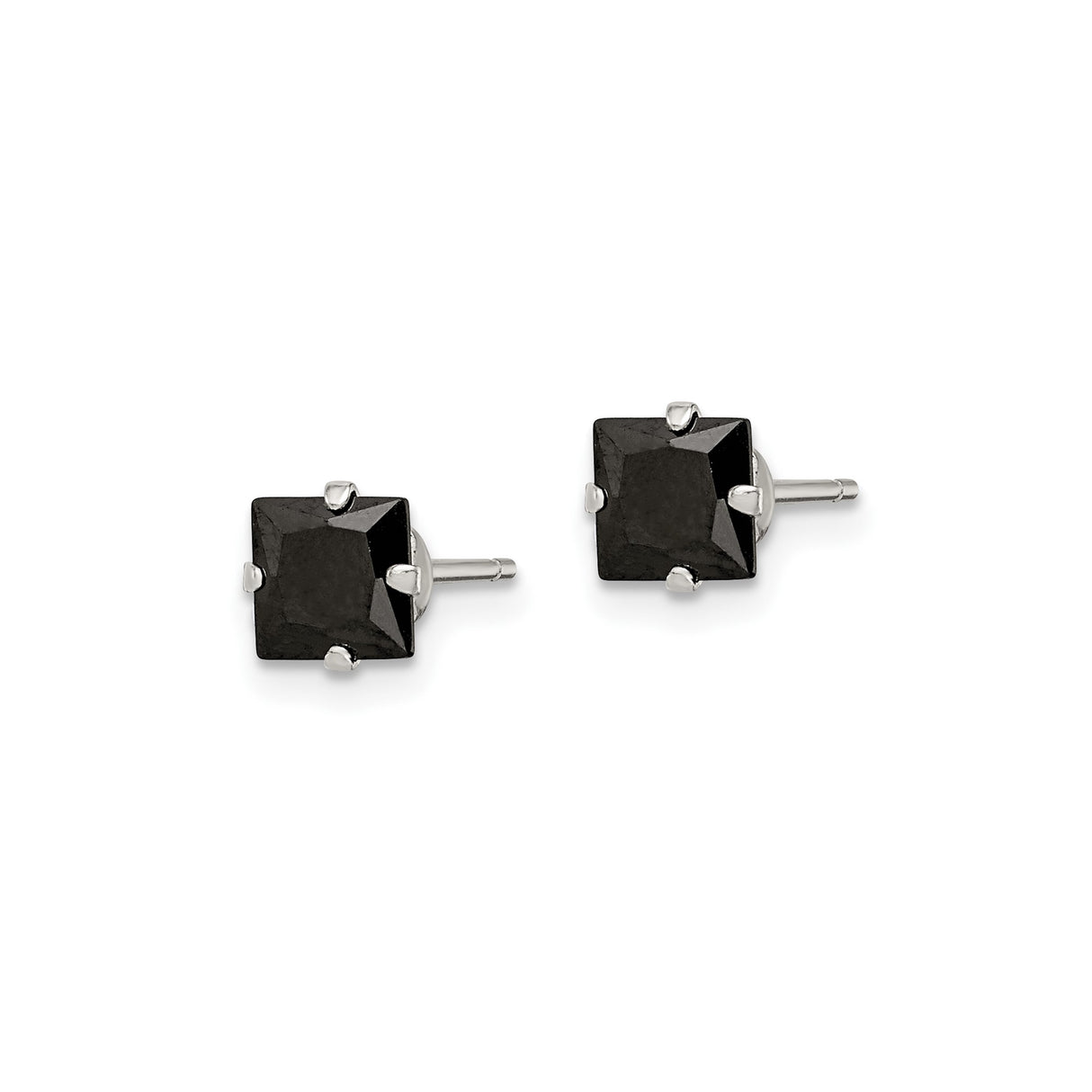 Sterling Silver Gothic Square Stud Earrings With Black CZ