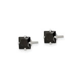 Sterling Silver Gothic Square Stud Earrings With Black CZ