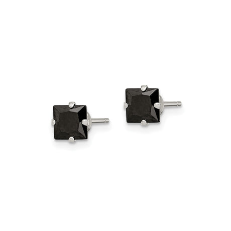 Sterling Silver Gothic Square Stud Earrings With Black CZ