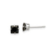 Sterling Silver Stud Earrings with Square Cut Black Cubic Zirconia, Unisex Minimalist Design for Daily Wear, Gothic Style Modern Silver Jewelry, Polished Finish with Four Prong Setting, Urban Look
