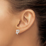 Sterling Silver Heart Shaped Stud Earrings with Openwork Design, Polished Finish, Romantic Style
