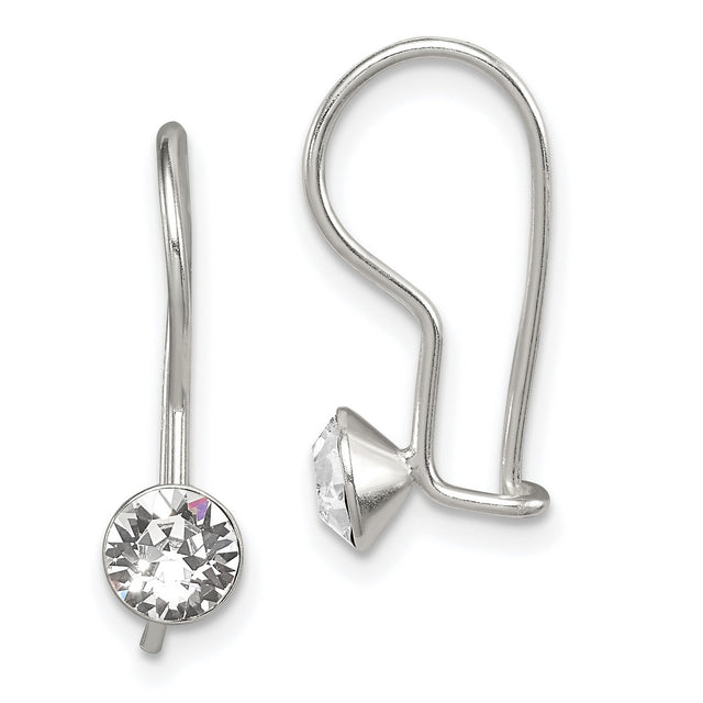 Sterling Silver Drop Earrings with Round Cubic Zirconia, Minimalist Lightweight Design