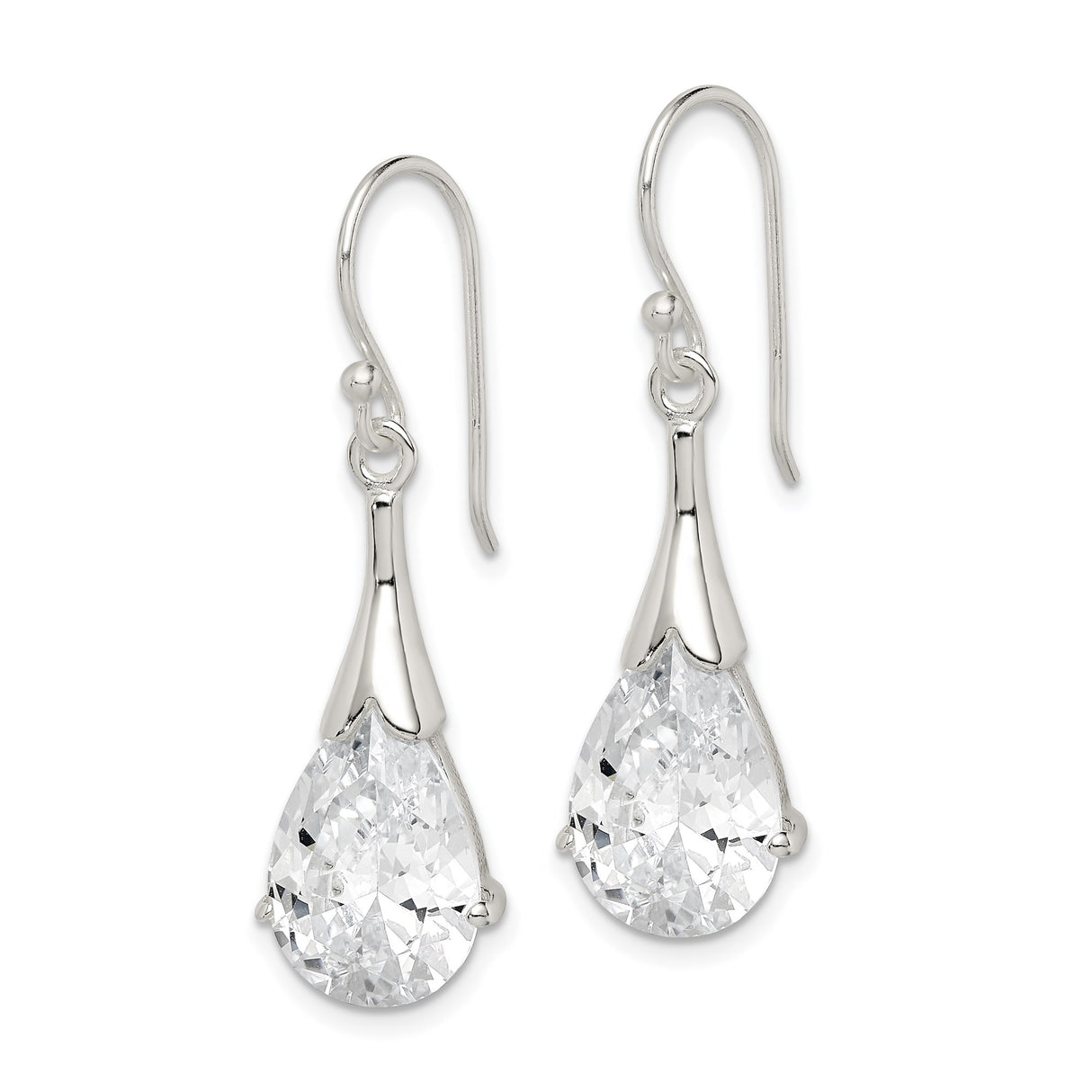 Sterling Silver Drop Earrings with Cubic Zirconia, Pear Shaped Dangle Design for Women