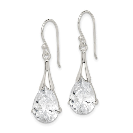 Sterling Silver Drop Earrings with Cubic Zirconia, Pear Shaped Dangle Design for Women
