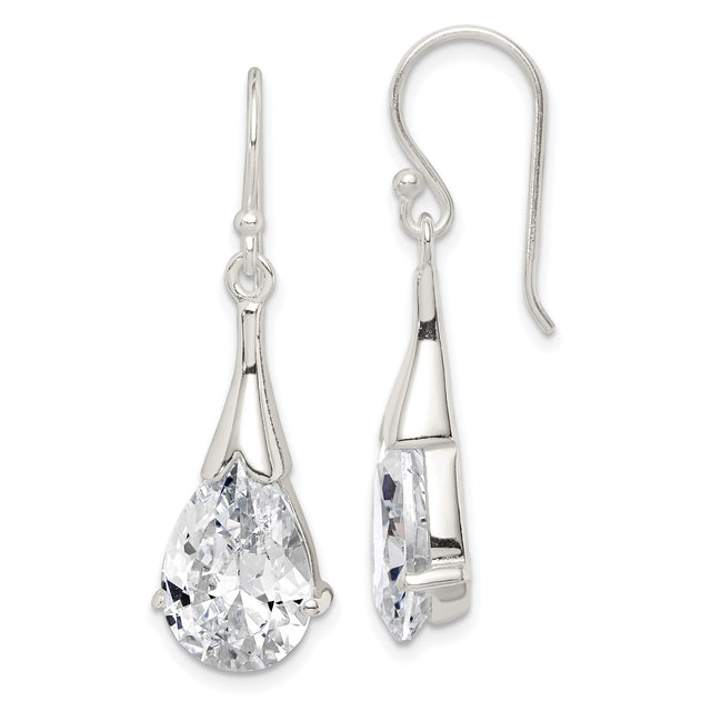 Sterling Silver Drop Earrings with Cubic Zirconia, Pear Shaped Dangle Design for Women