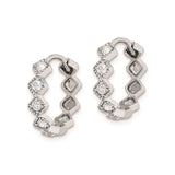 Sterling Silver Hoop Earrings with Cubic Zirconia, Bamboo Edge, Marquise Milgrain Design