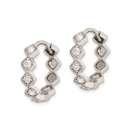 Sterling Silver Hoop Earrings with Cubic Zirconia, Bamboo Edge, Marquise Milgrain Design