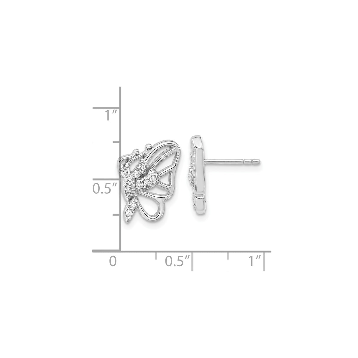 Sterling Silver Butterfly Stud Earrings with Cubic Zirconia and Openwork Design