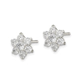 Sterling Silver Flower Stud Earrings with Cubic Zirconia, Six Petal Floral Design