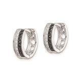 Sterling Silver Hoop Earrings with Black and White Cubic Zirconia, Huggie Style