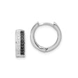 Sterling Silver Hoop Earrings with Black and White Cubic Zirconia, Huggie Style