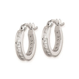 Sterling Silver Hoop Earrings with Channel-Set Cubic Zirconia, Classic Polished Style
