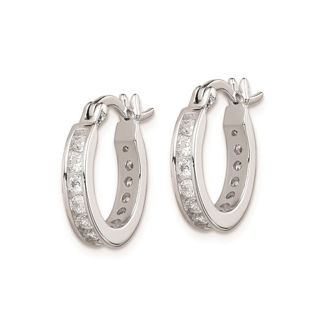 Sterling Silver Hoop Earrings with Channel-Set Cubic Zirconia, Classic Polished Style