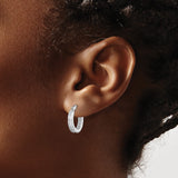 Sterling Silver Hoop Earrings with Channel-Set Cubic Zirconia, Classic Polished Style