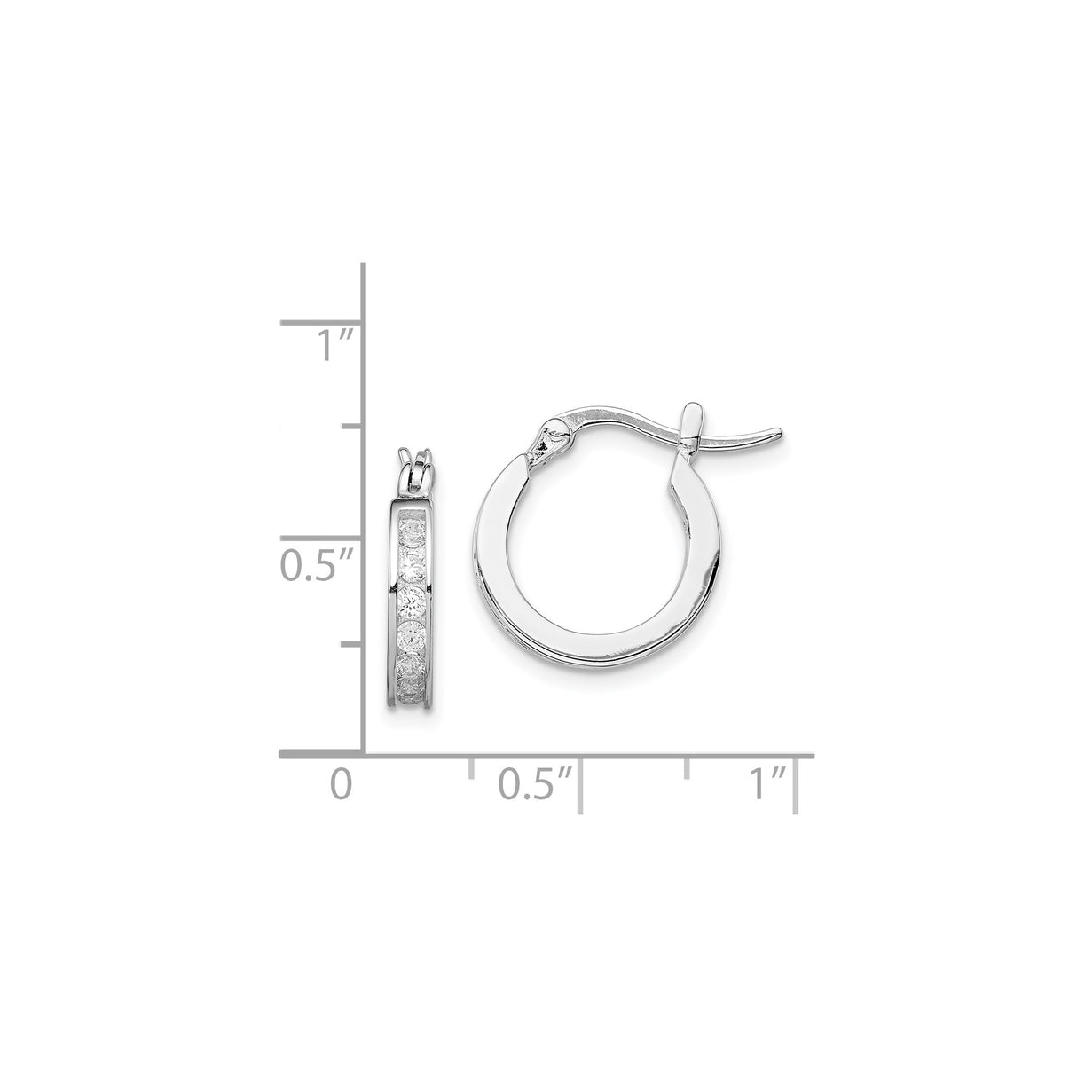 Sterling Silver Hoop Earrings with Channel-Set Cubic Zirconia, Classic Polished Style
