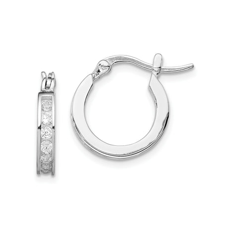 Sterling Silver Hoop Earrings with Channel-Set Cubic Zirconia, Classic Polished Style