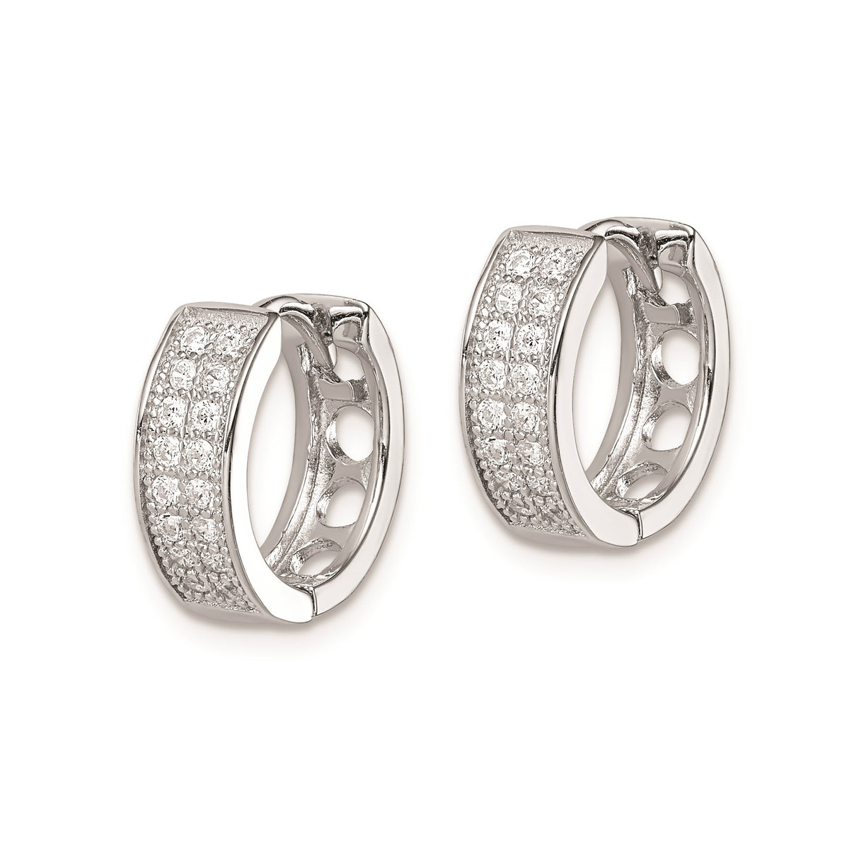 Sterling Silver Huggie Earrings with Cubic Zirconia, Hinged Hoop, Polished Minimalist Style