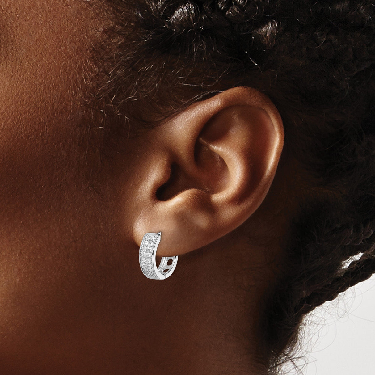 Sterling Silver Huggie Earrings with Cubic Zirconia, Hinged Hoop, Polished Minimalist Style