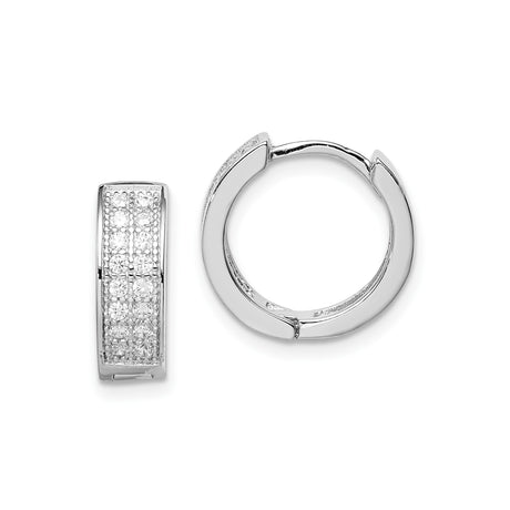 Sterling Silver Huggie Earrings with Cubic Zirconia, Hinged Hoop, Polished Minimalist Style
