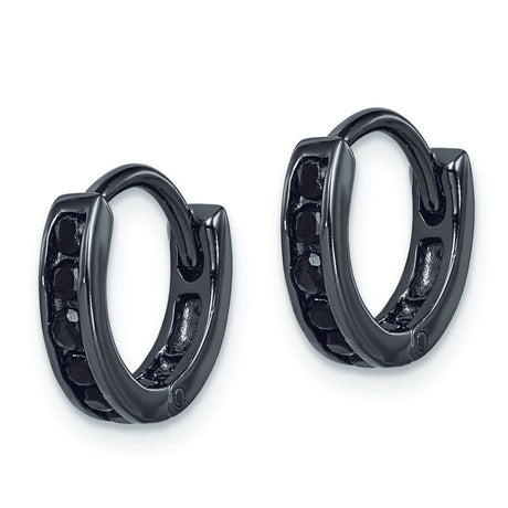 Sterling Silver Hoop Earrings with Black Cubic Zirconia, Sleek Huggie Style for Men and Women
