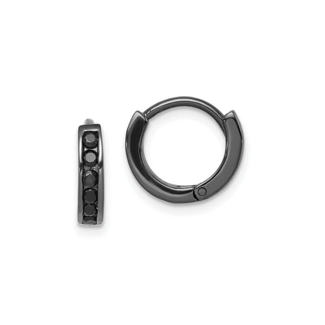 Sterling Silver Hoop Earrings with Black Cubic Zirconia, Sleek Huggie Style for Men and Women