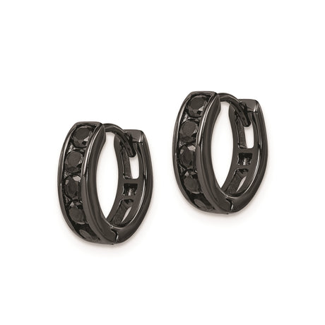 Sterling Silver Black-Plated Hoop Earrings with Cubic Zirconia, Modern Unisex Style