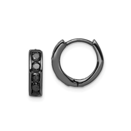Sterling Silver Black-Plated Hoop Earrings with Cubic Zirconia, Modern Unisex Style