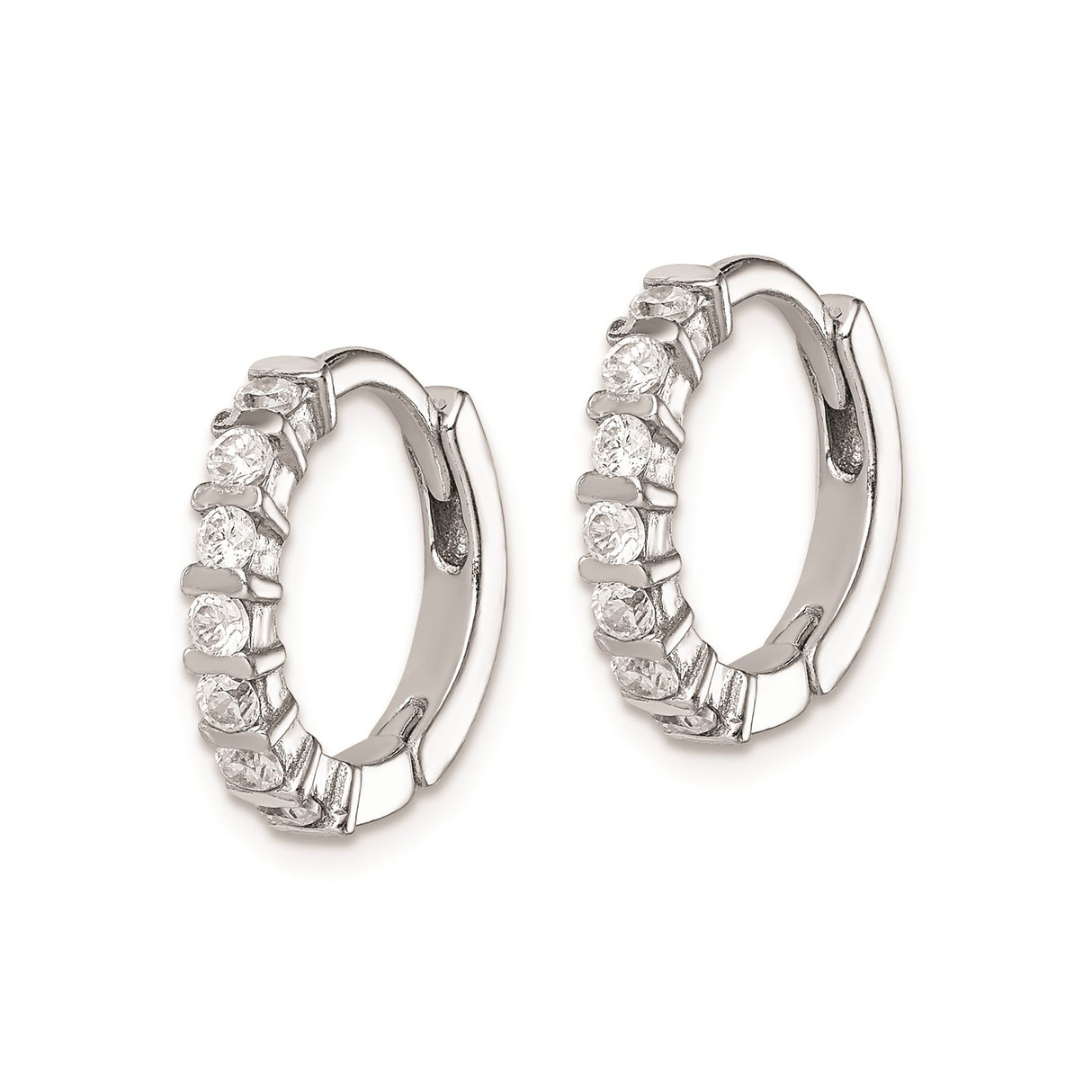 Sterling Silver Huggie Hoop Earrings with Channel-Set Cubic Zirconia, Classic Minimalist Style