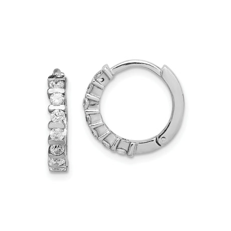 Sterling Silver Huggie Hoop Earrings with Channel-Set Cubic Zirconia, Classic Minimalist Style