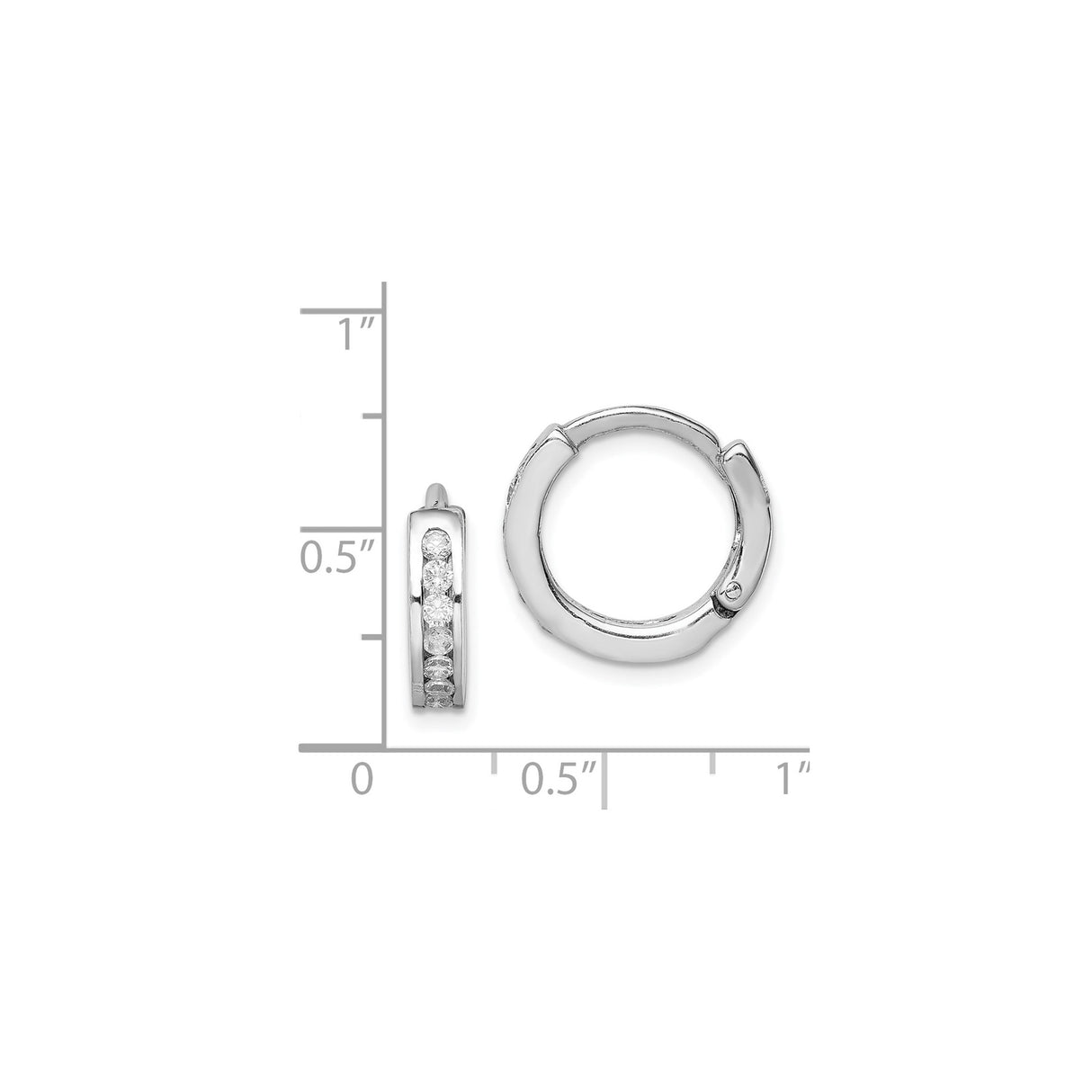 Sterling Silver Huggie Hoop Earrings with Round Cubic Zirconia, Polished Channel Setting