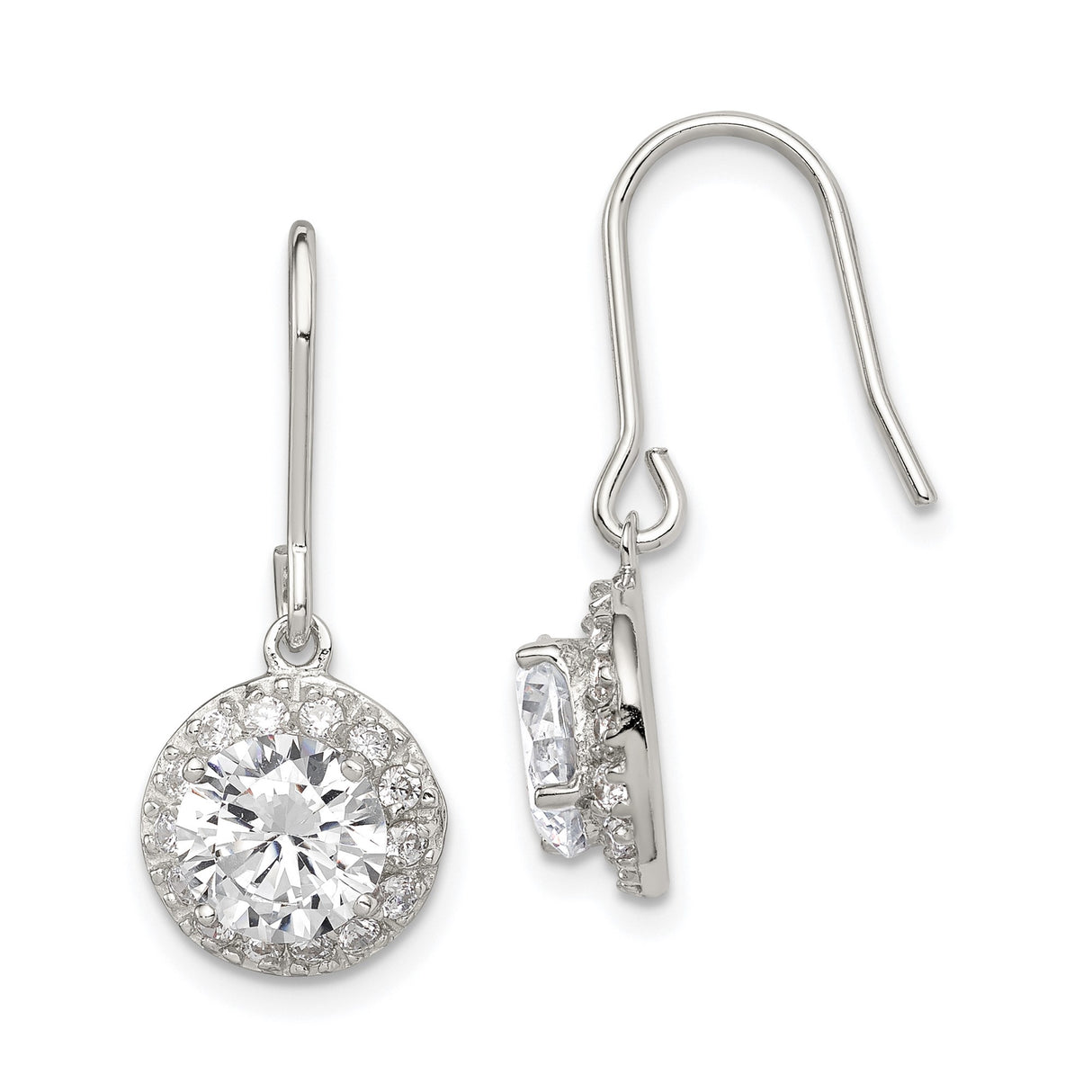 Sterling Silver Dangle Earrings with Cubic Zirconia, Classic Halo Drop Design for Women