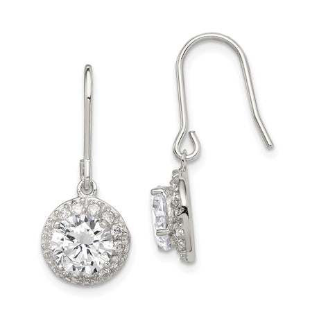 Sterling Silver Dangle Earrings with Cubic Zirconia, Classic Halo Drop Design for Women